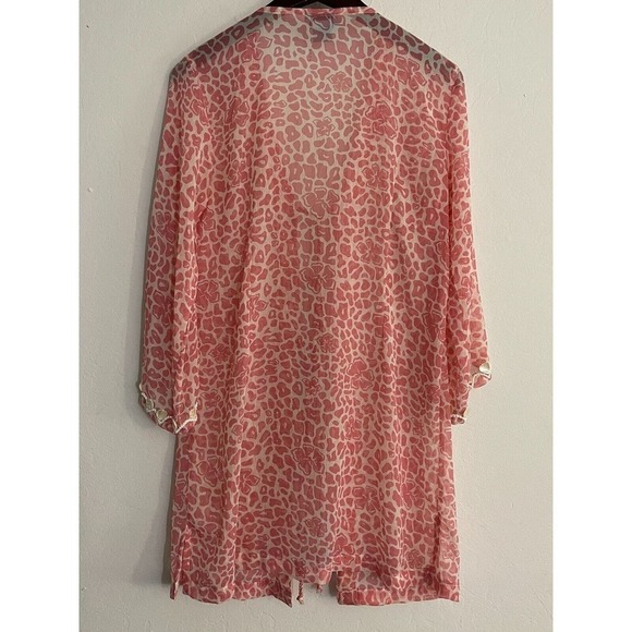 Letarte M Cover Up Pink Chiffon Shell Trim Kimono Animal Print Swim Tunic - Picture 8 of 9